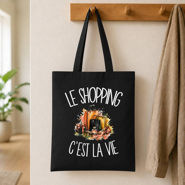 Tote Bag Noir Le shopping c'est la vie