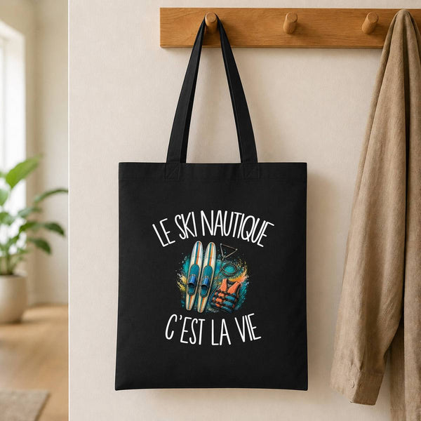 Tote Bag Noir Le ski nautique c'est la vie