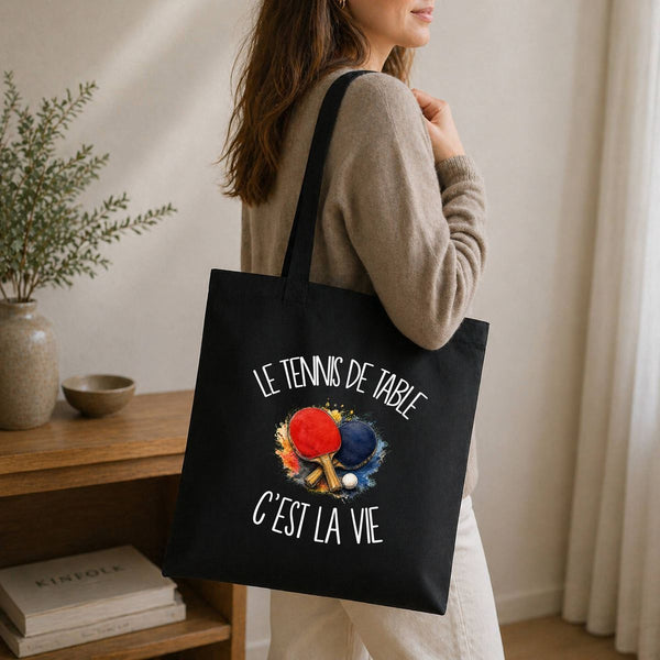 Tote Bag Noir Le tennis de table c'est la vie