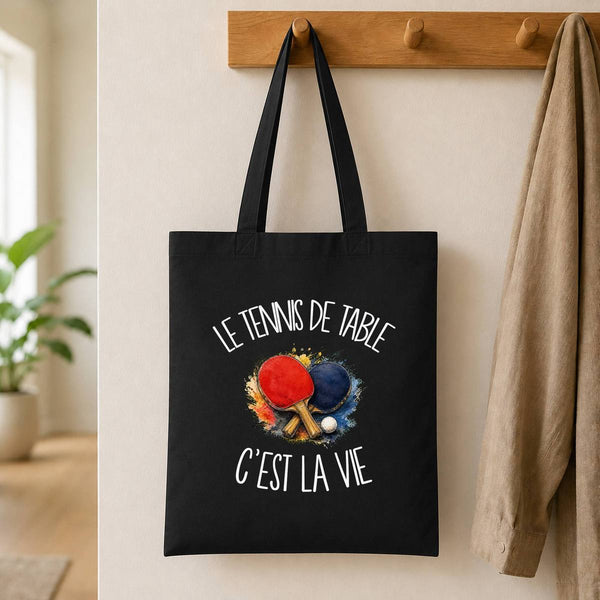 Tote Bag Noir Le tennis de table c'est la vie
