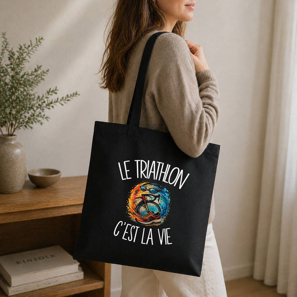 Tote Bag Noir Le triathlon c'est la vie
