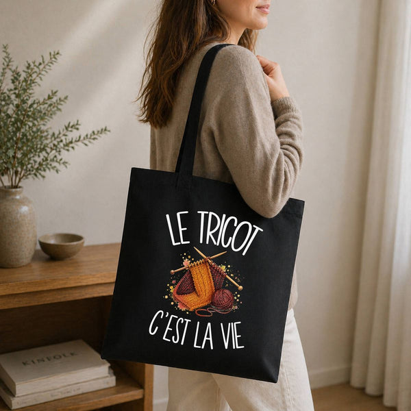 Tote Bag Noir Le tricot c'est la vie