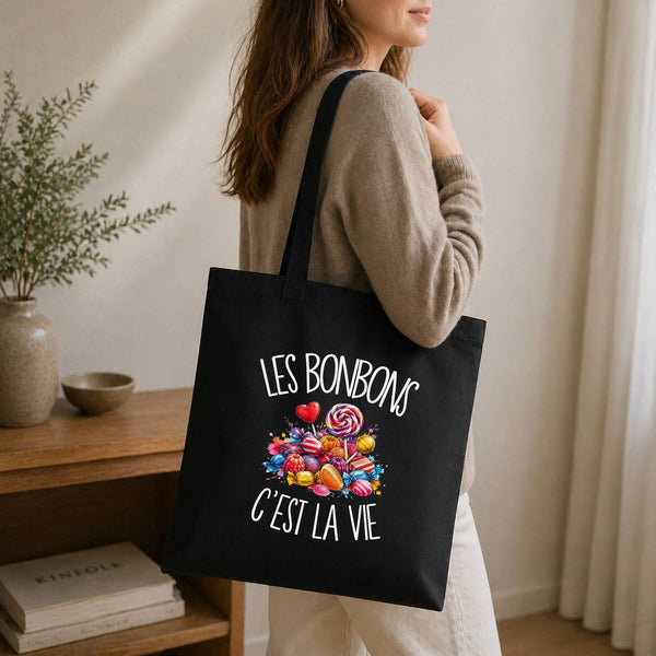 Tote Bag Noir Les bonbons c'est la vie