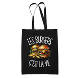 Tote Bag Noir Les burgers c'est la vie