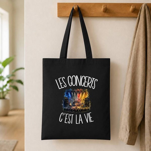 Tote Bag Noir Les concerts c'est la vie
