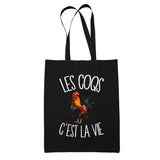 Tote Bag Noir Les coqs c'est la vie