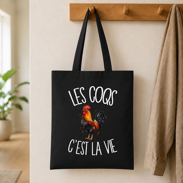 Tote Bag Noir Les coqs c'est la vie