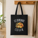 Tote Bag Noir Les croissants c'est la vie