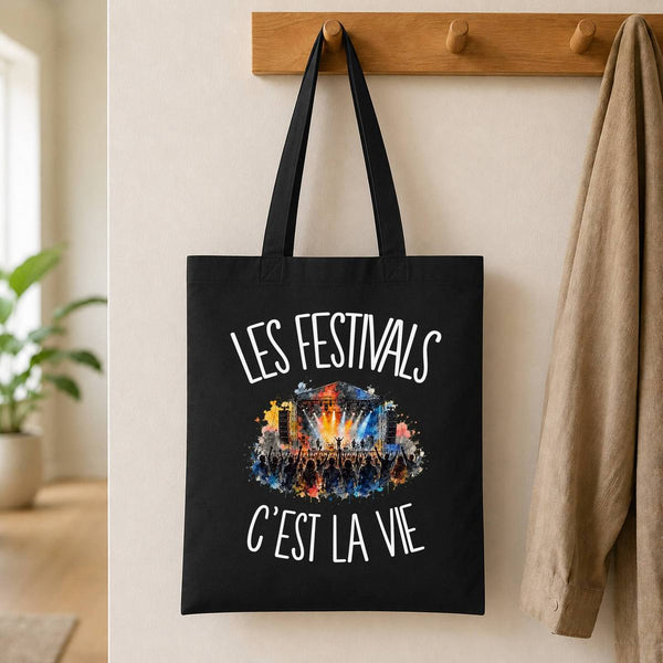 Tote Bag Noir Les festivals c'est la vie