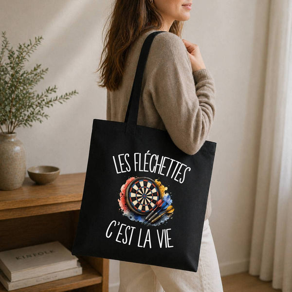 Tote Bag Noir Les fléchettes c'est la vie