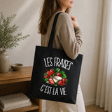 Tote Bag Noir Les fraises c'est la vie