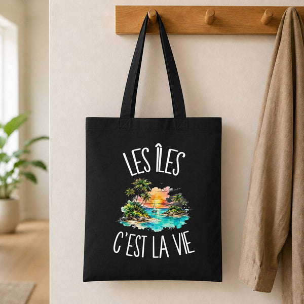 Tote Bag Noir Les îles c'est la vie