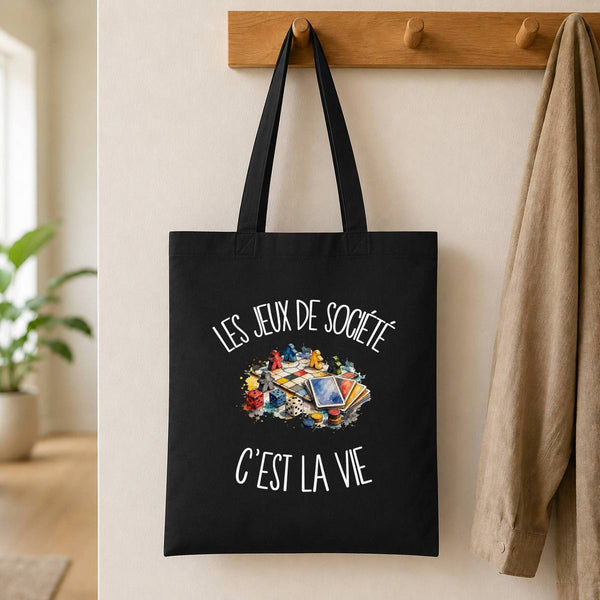 Tote Bag Noir Les jeux de société c'est la vie