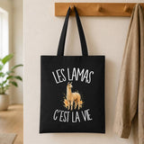 Tote Bag Noir Les lamas c'est la vie