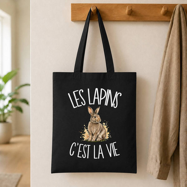 Tote Bag Noir Les lapins c'est la vie