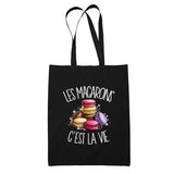 Tote Bag Noir Les macarons c'est la vie