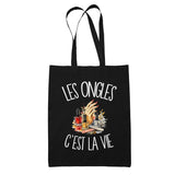 Tote Bag Noir Les ongles c'est la vie