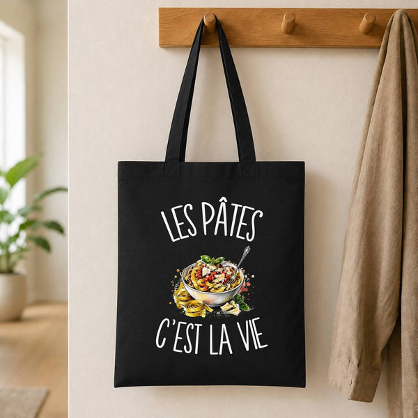 Tote Bag Noir Les pâtes c'est la vie