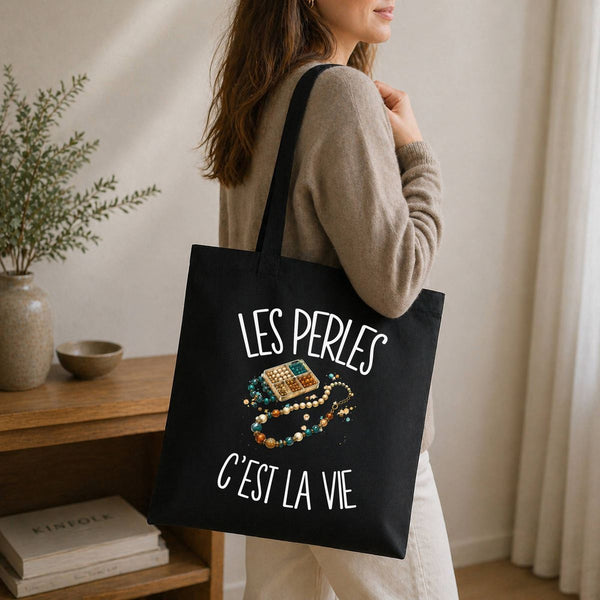 Tote Bag Noir Les perles c'est la vie