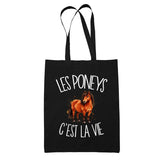 Tote Bag Noir Les poneys c'est la vie