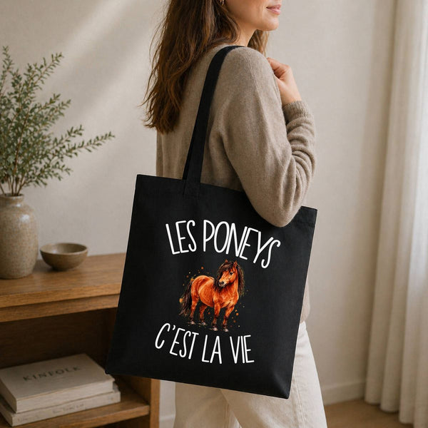 Tote Bag Noir Les poneys c'est la vie