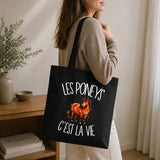 Tote Bag Noir Les poneys c'est la vie