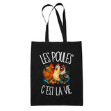 Tote Bag Noir Les poules c'est la vie