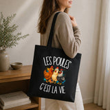 Tote Bag Noir Les poules c'est la vie