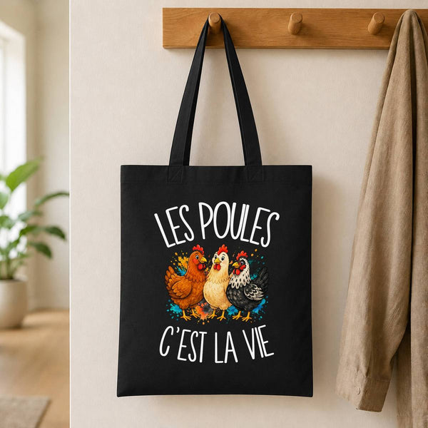 Tote Bag Noir Les poules c'est la vie