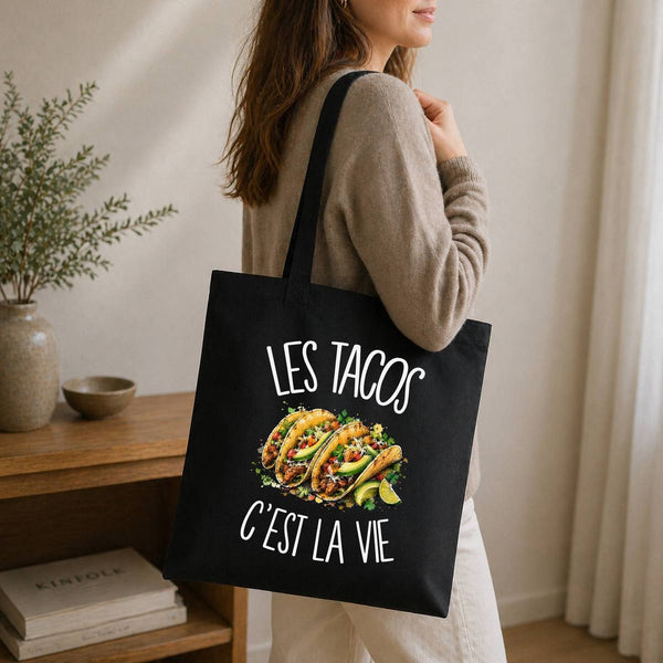 Tote Bag Noir Les tacos c'est la vie