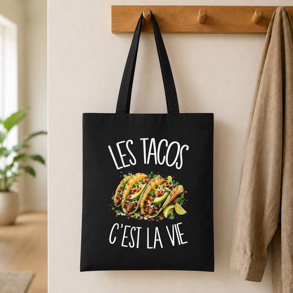 Tote Bag Noir Les tacos c'est la vie