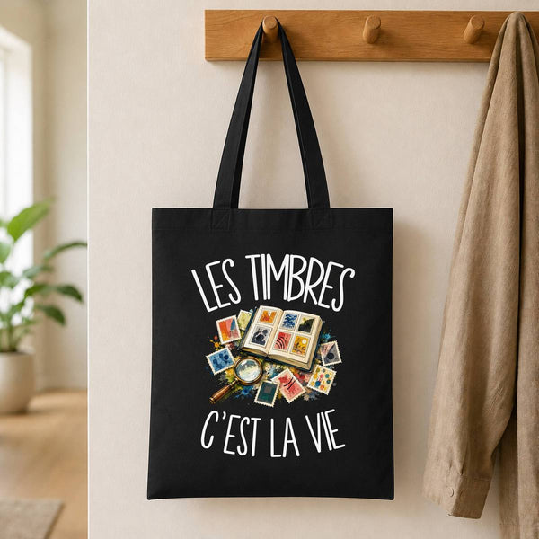 Tote Bag Noir Les timbres c'est la vie
