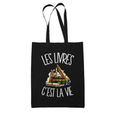 Tote Bag Noir Les livres c'est la vie