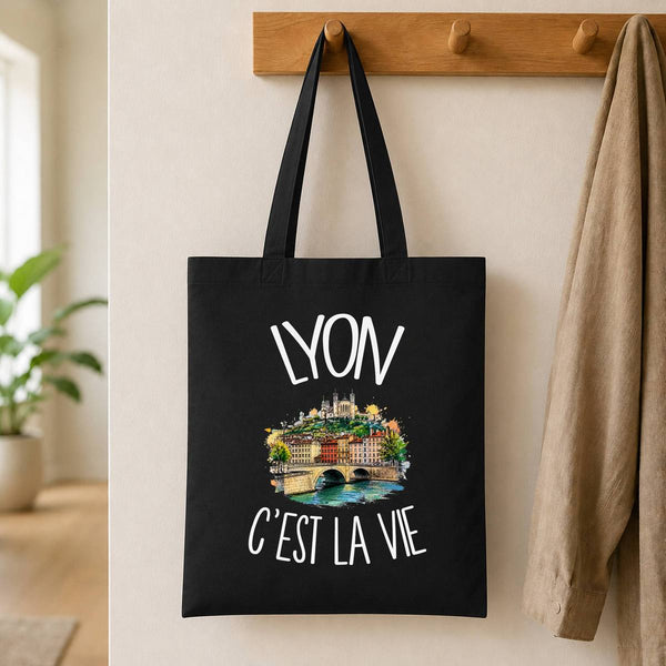 Tote Bag Noir Lyon c'est la vie