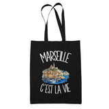 Tote Bag Noir Marseille c'est la vie