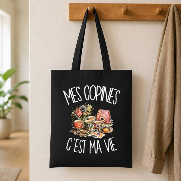Tote Bag Noir Mes copines c'est ma vie