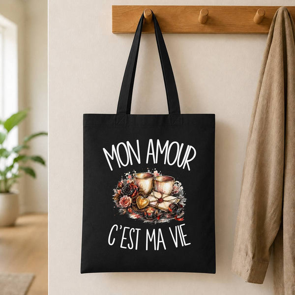 Tote Bag Noir Mon amour c'est ma vie
