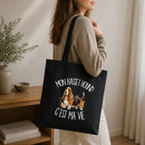 Tote Bag Noir Mon Basset Hound c'est ma vie