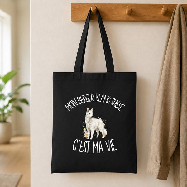 Tote Bag Noir Mon Berger Blanc Suisse c'est ma vie