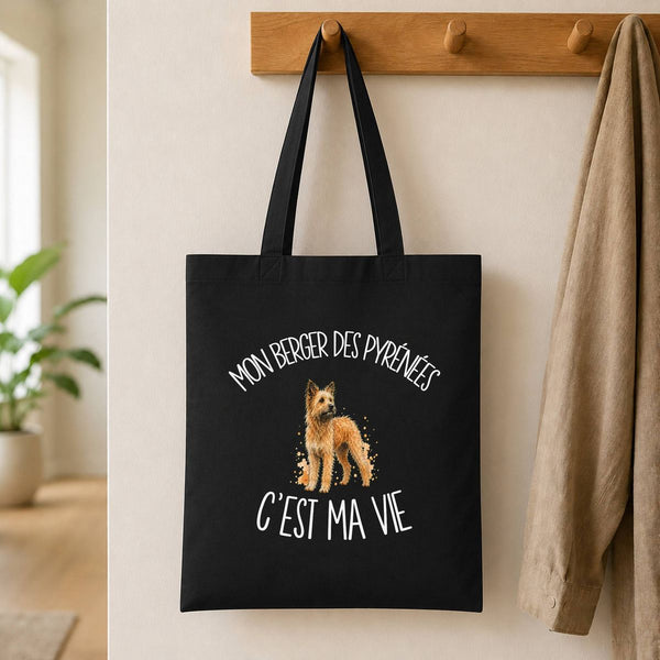 Tote Bag Noir Mon Berger des Pyrénées c'est ma vie