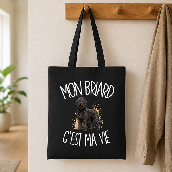 Tote Bag Noir Mon Briard c'est ma vie