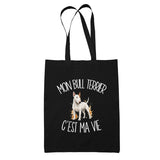 Tote Bag Noir Mon Bull Terrier c'est ma vie