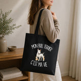 Tote Bag Noir Mon Bull Terrier c'est ma vie