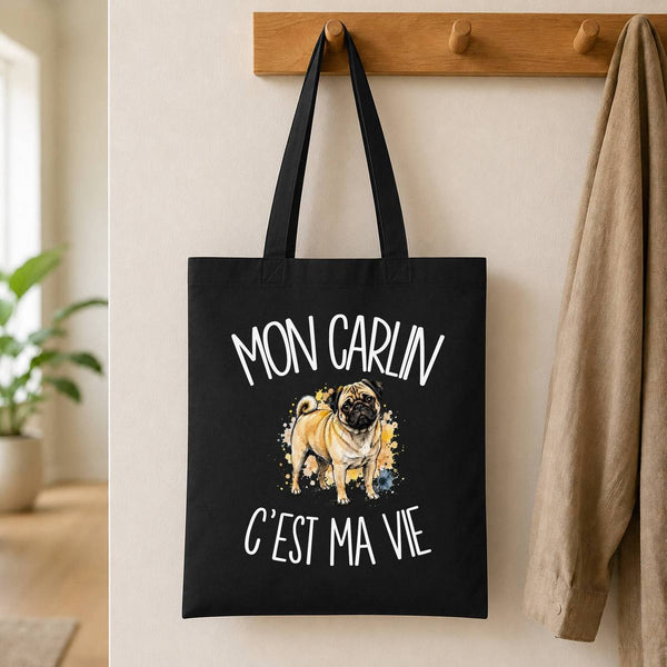 Tote Bag Noir Mon Carlin c'est ma vie