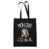 Tote Bag Noir Mon chat c'est ma vie