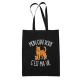 Tote Bag Noir Mon chat roux c'est ma vie