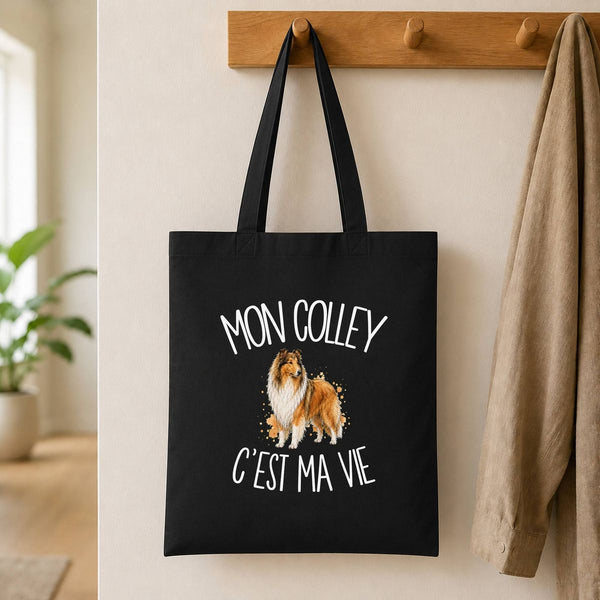 Tote Bag Noir Mon Colley c'est ma vie