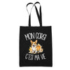 Tote Bag Noir Mon Corgi c'est ma vie