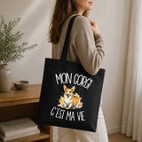Tote Bag Noir Mon Corgi c'est ma vie