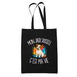 Tote Bag Noir Mon Jack Russell c'est ma vie
